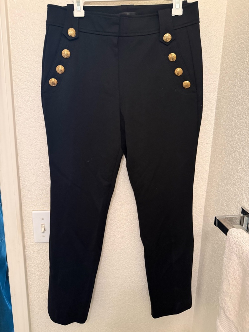 White House Black Market Black Straight-Leg Pants with Gold Buttons